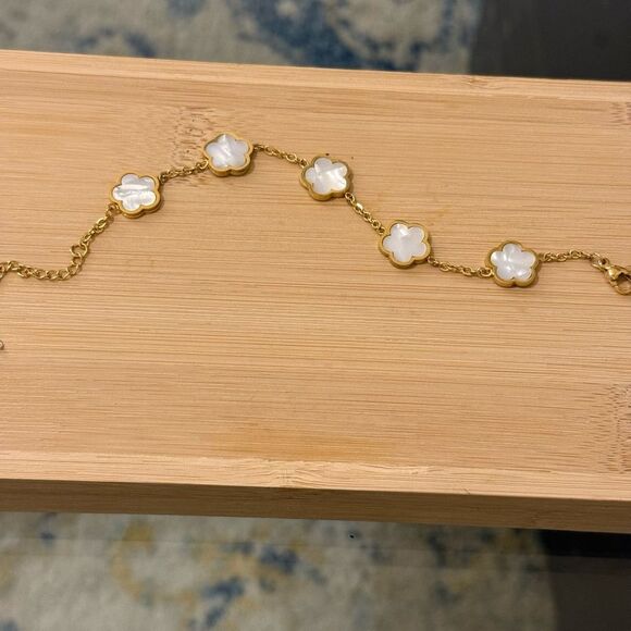 Jewelry - Gold Plated Stainless Steel White Flower Bracelet